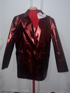 NWT Buddy Love Avery Metallic Wine-Red Double-Breasted Blazer size L
